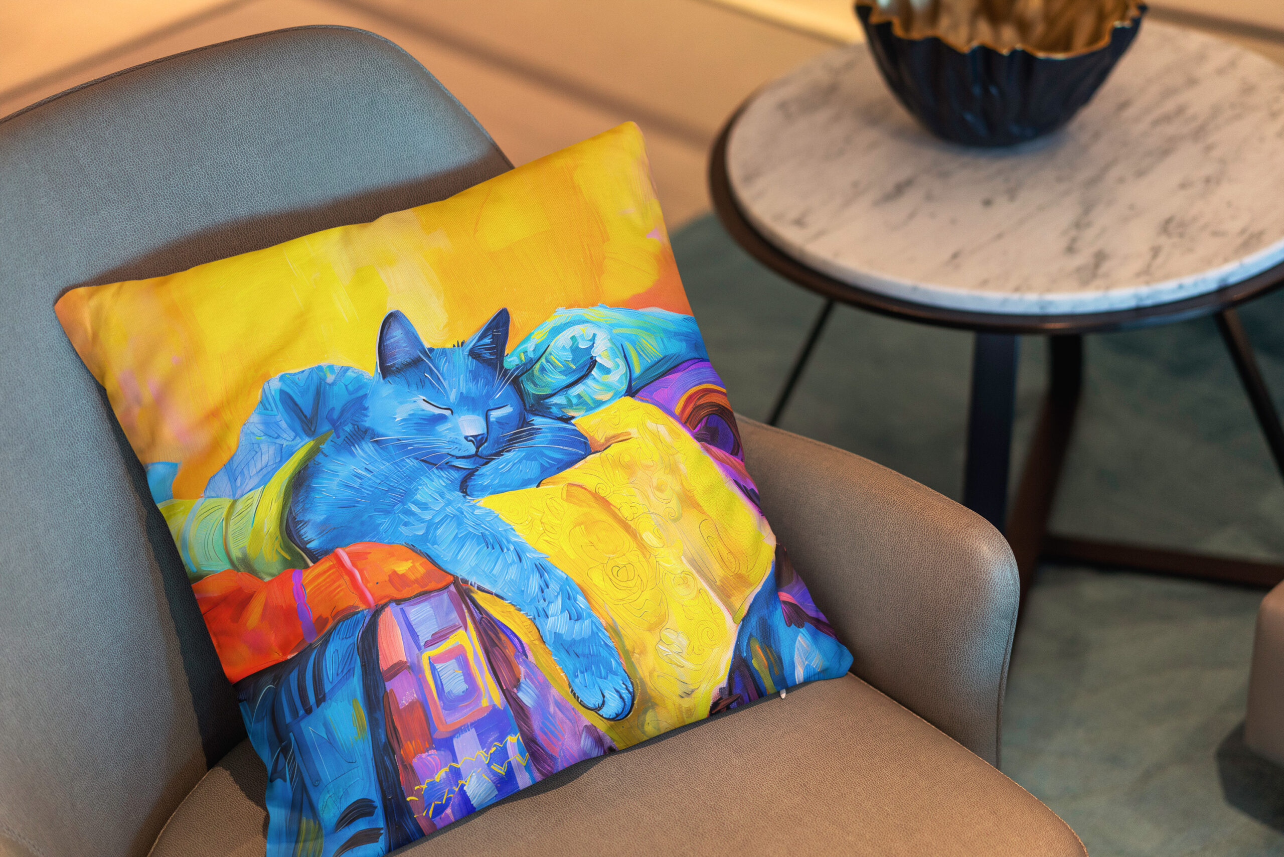 Kissen: Cartoon Cozy Cat in Armchair – Bild 2