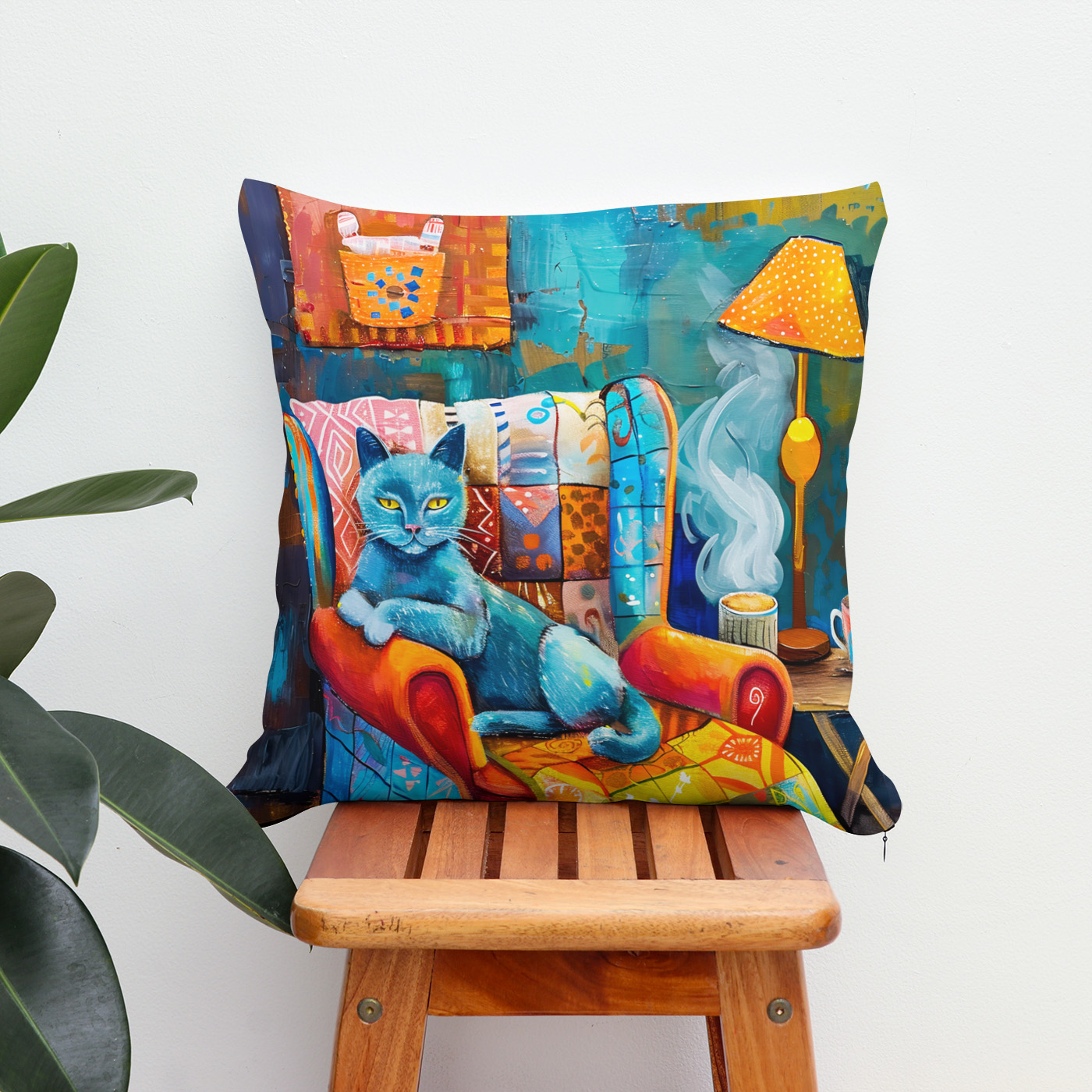 Kissen: Cartoon Cozy Cat in Armchair