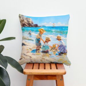 Kissen: Children Playing on the Beach Impressionist Art