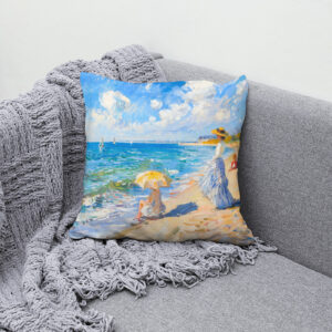 Kissen: Woman with Parasol at the Beach Impressionism