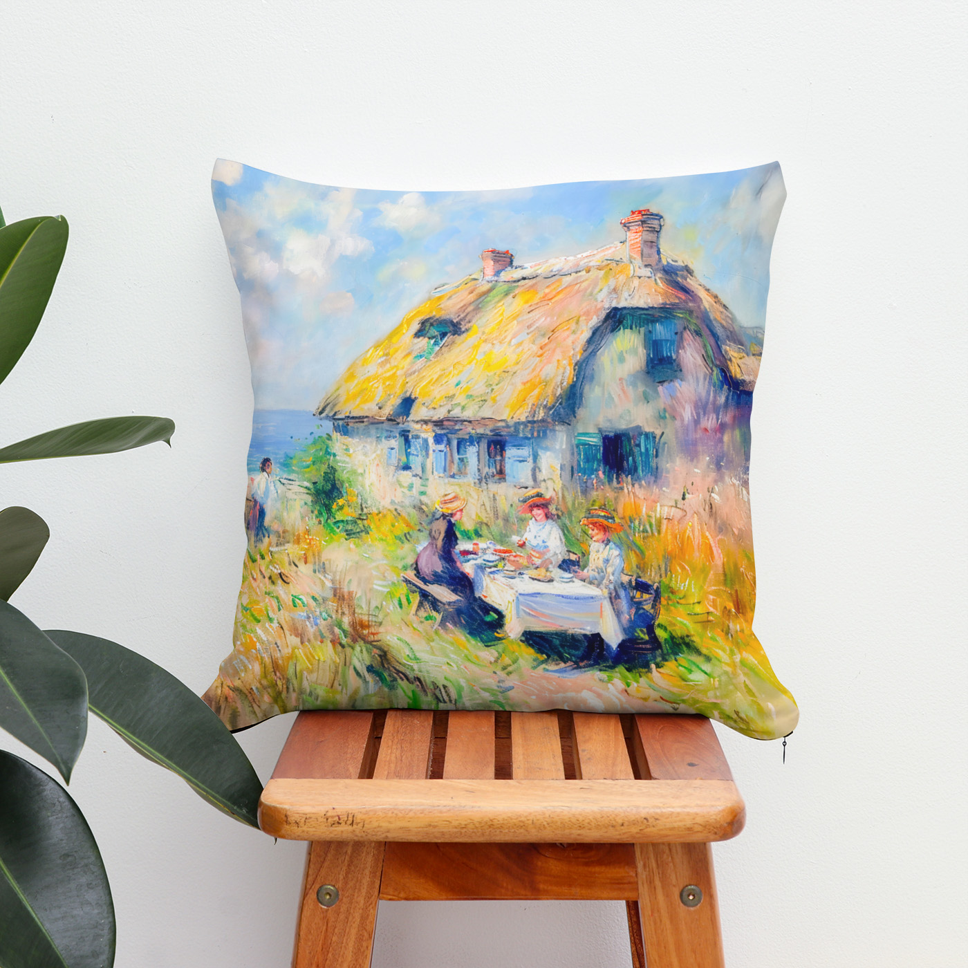 Kissen: Picnic by the Sea Impressionist Artwork - immagine 2