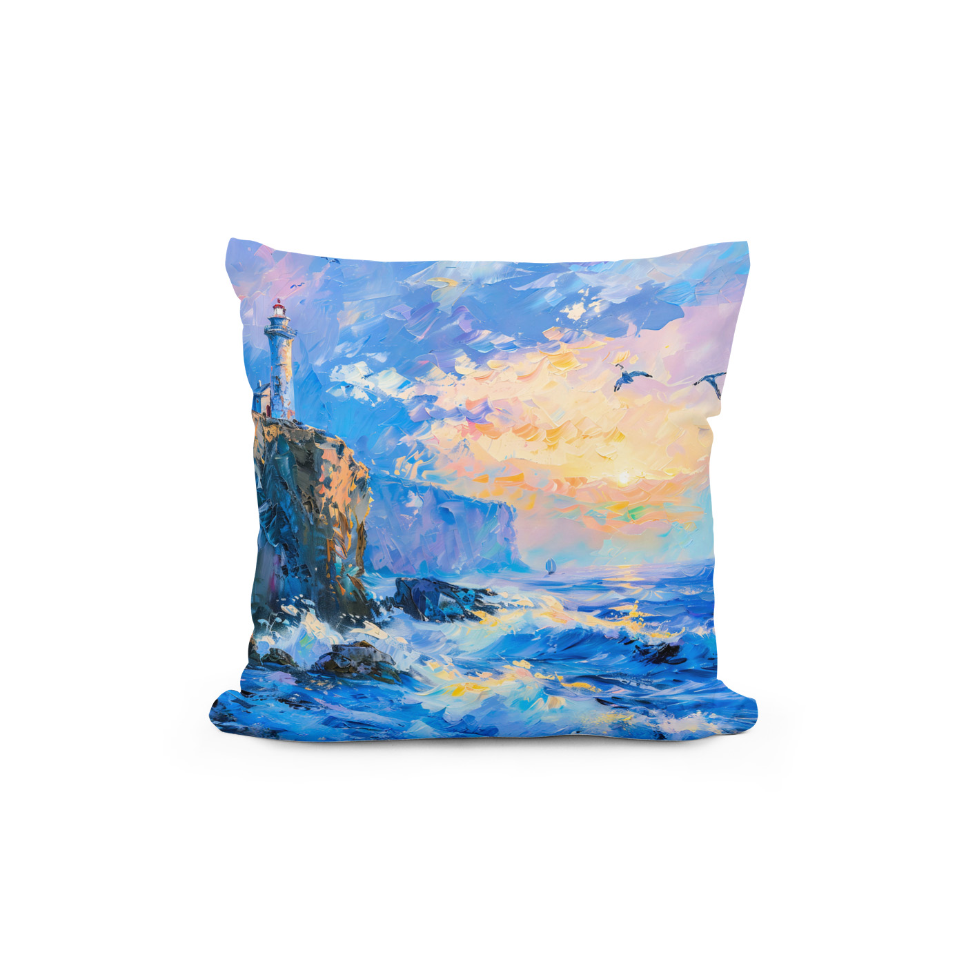Kissen: Lighthouse on Rocky Coast Impressionist Seascape – Image 2