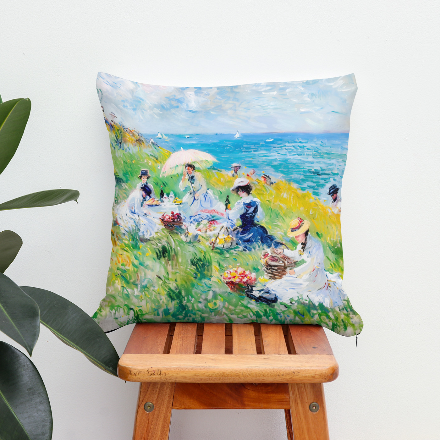 Kissen: Picnic by the Sea Impressionist Artwork