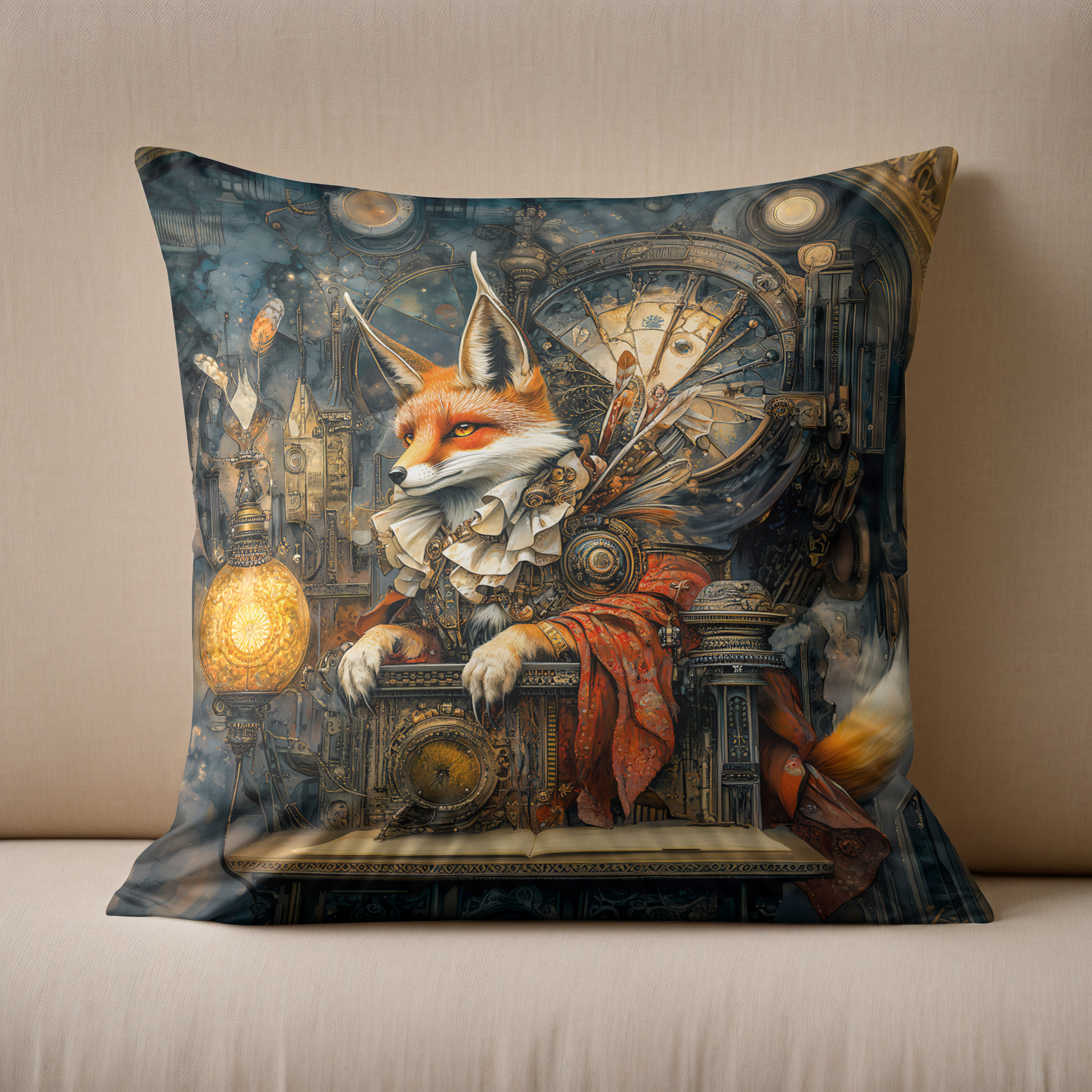 Kissen: Fox on a Steampunk Pulpit in a Mystical Scene - immagine 2