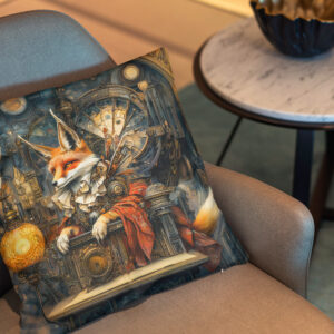 Kissen: Fox on a Steampunk Pulpit in a Mystical Scene