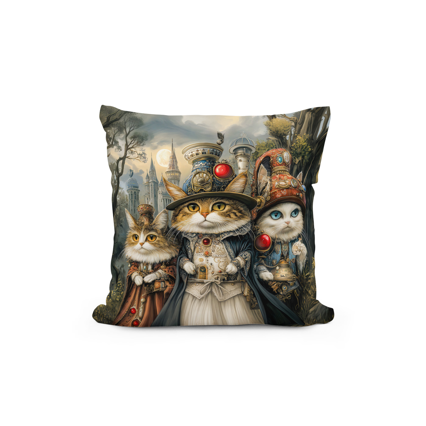 Kissen: Three Cats in Steampunk Fantasy Forest – Bild 2