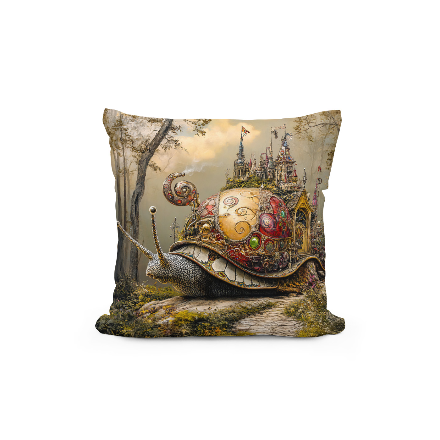 Kissen: Snail with Castle on Its Shell in Fantasy Scene – Image 2