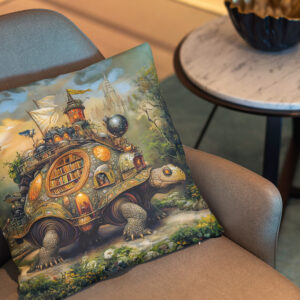 Kissen: Turtle with Library and Rooftop Terrace on the Path