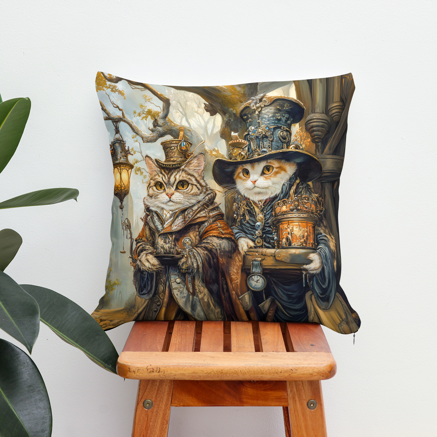 Kissen: Two Magic Cats in a Steampunk Fantasy Scene