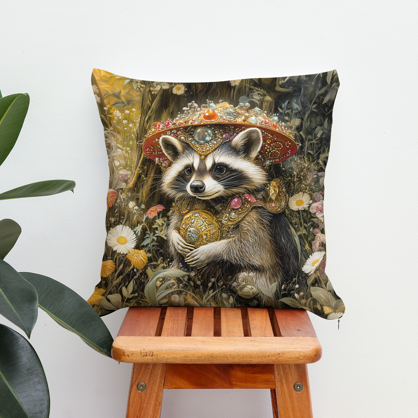Kissen: Raccoon with a Fly Agaric Mushroom in Fantasy Forest – Bild 2