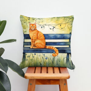 Kissen: Watercolor Cat on Park Bench
