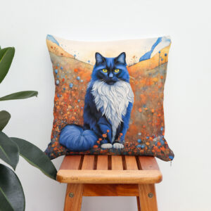 Kissen: Watercolor Black Cat in Poppy Field