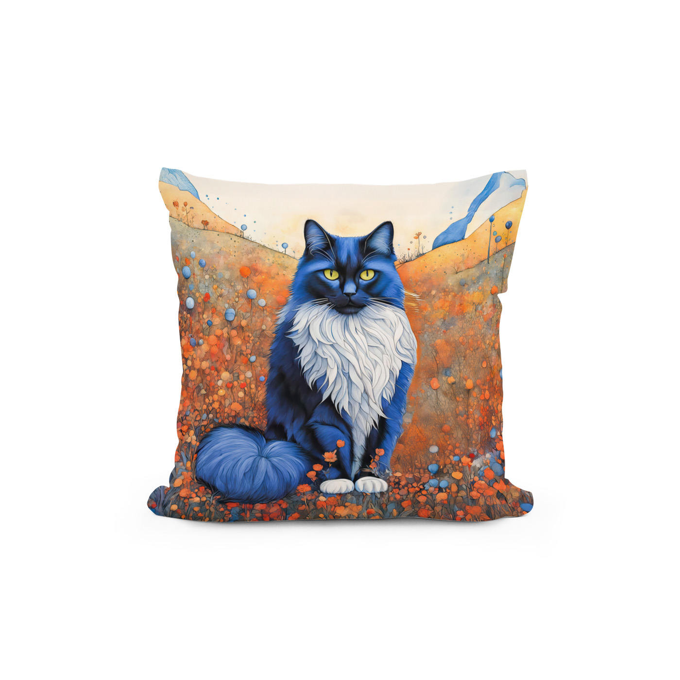 Kissen: Watercolor Black Cat in Poppy Field – Bild 2