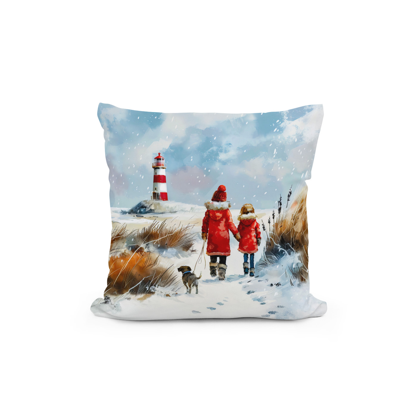 Kissen: Winter Beach Walk with Dog to Lighthouse – Bild 2