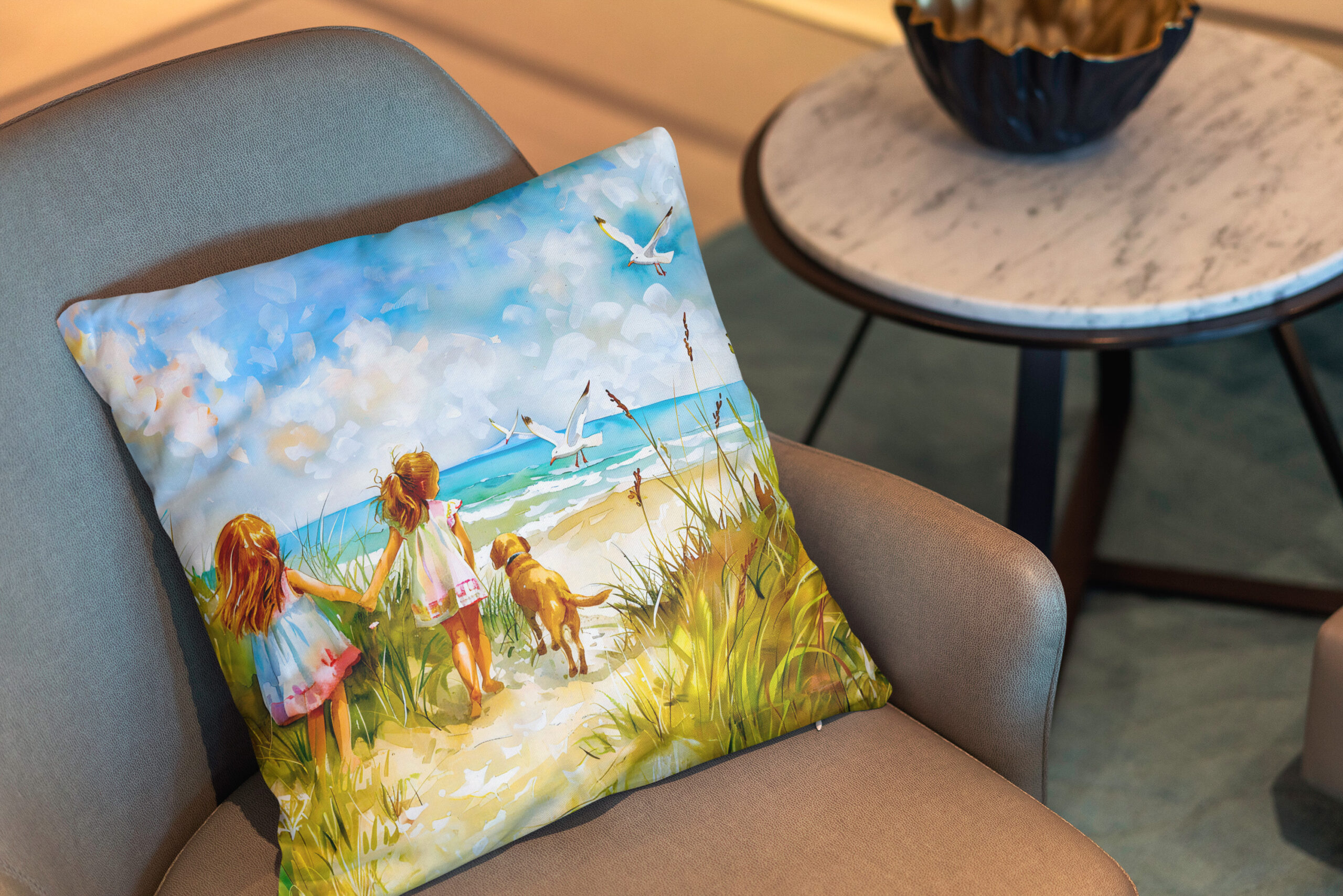 Kissen: Summer Beach Day with Girls and Dog - immagine 2