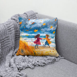 Kissen: Autumn Stormy Beach Fun with Dog watercolor painting