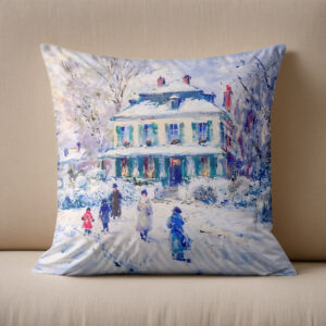 Kissen: People and children in snowy garden winter scene