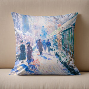 Kissen: Impressionist winter garden with walkers