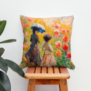 Kissen: Two women at dahlia flowerbed