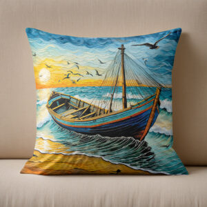 Kissen: Boat on Calm Waters at Sunset