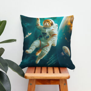Kissen: Orange cat floating in space with debris