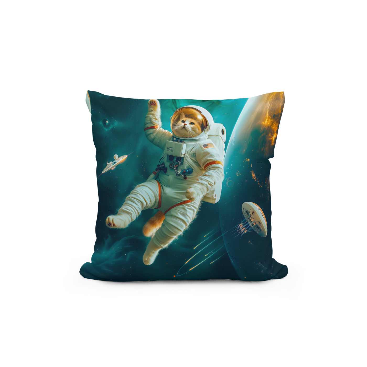 Kissen: Orange cat floating in space with debris - Imagen 2