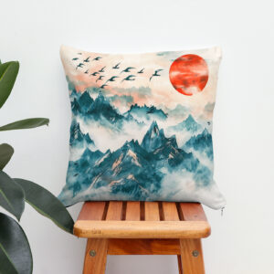 Kissen: Chinese Watercolor Birds Soaring over Mountains
