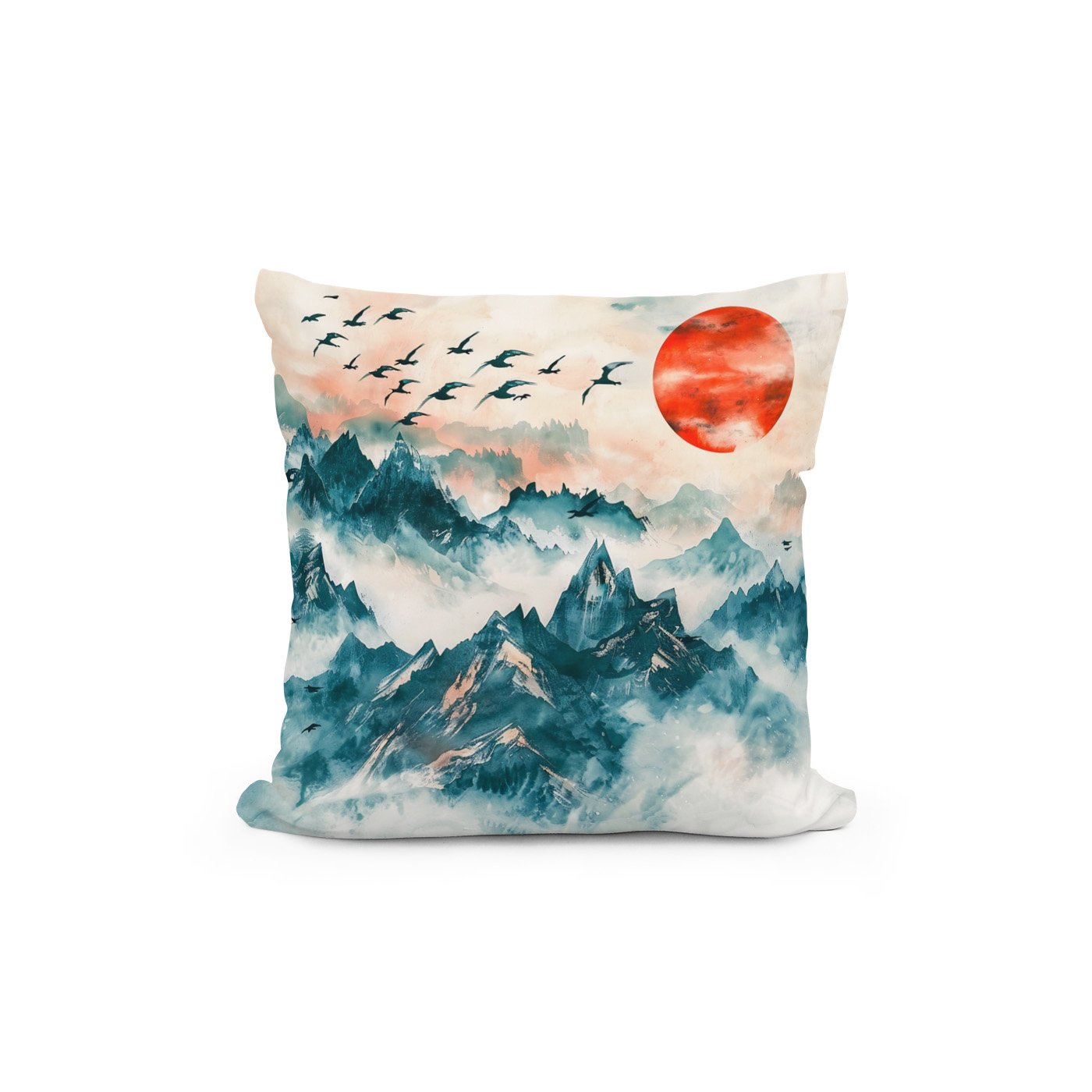 Kissen: Chinese Watercolor Birds Soaring over Mountains – Image 2