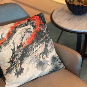 Kissen: Chinese Watercolor Red Dragon Power