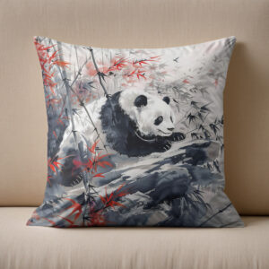 Kissen: Chinese Watercolor Panda and Bamboo
