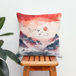 Kissen: Chinese Watercolor Birds Soaring over Mountains