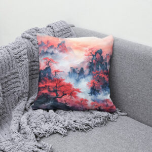 Kissen: Chinese Watercolor Autumn Mountains at Sunset