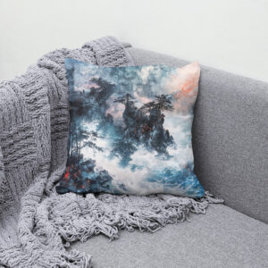 Kissen: Chinese Watercolor Waves on Rocky Coast