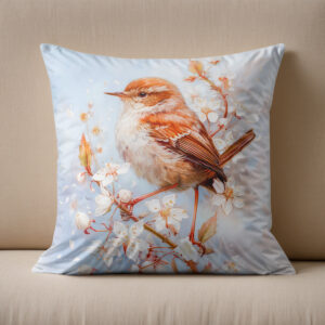 Kissen: Wren in Woodland Impressionist Painting