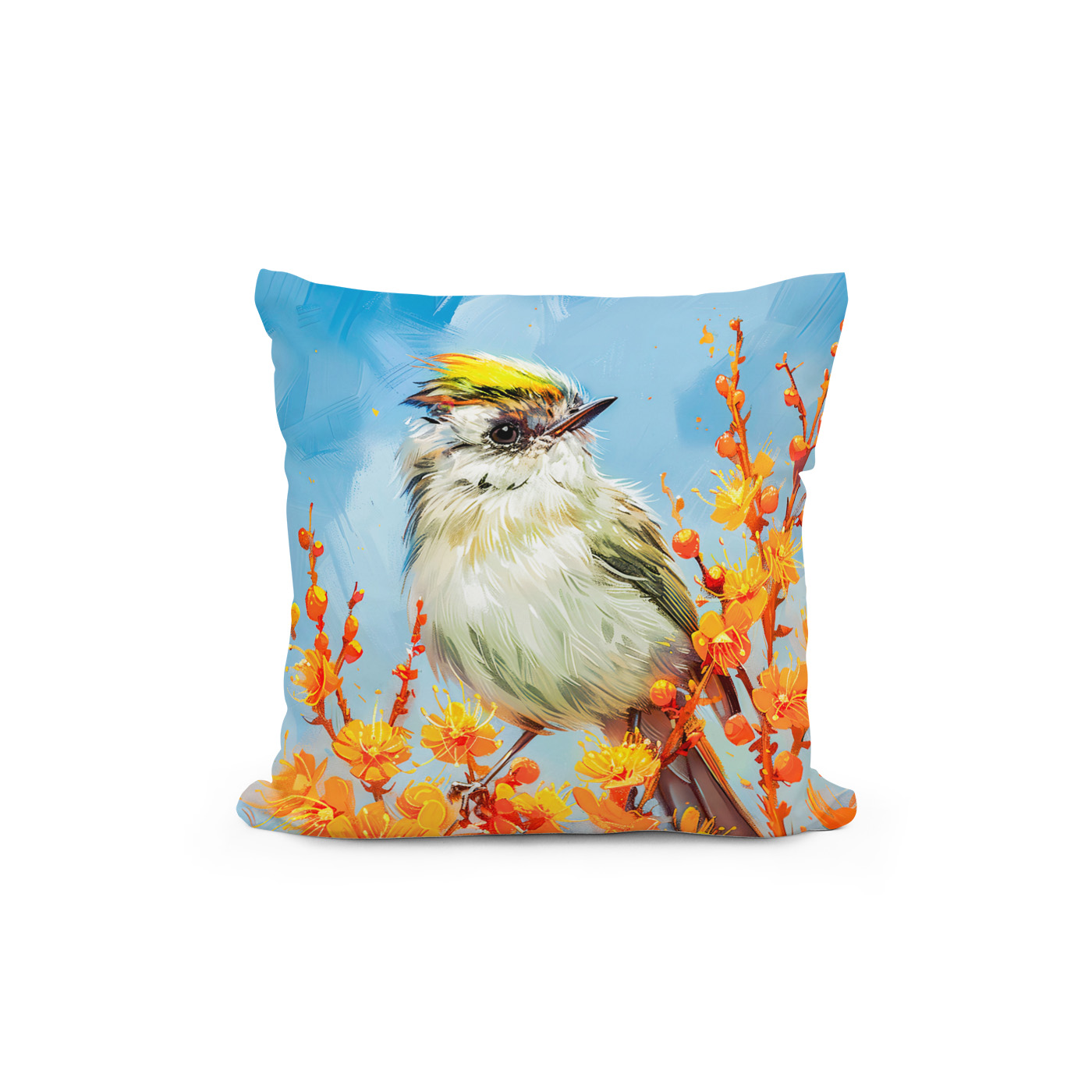 Kissen: Goldcrest in Winter Impressionist Painting - Image 2