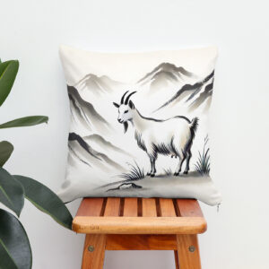 Kissen: Graceful Goat on Meadow with Mountains