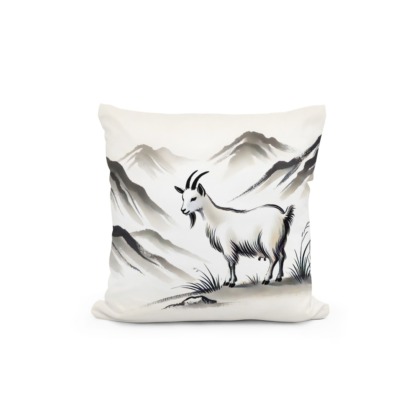 Kissen: Graceful Goat on Meadow with Mountains – Image 2