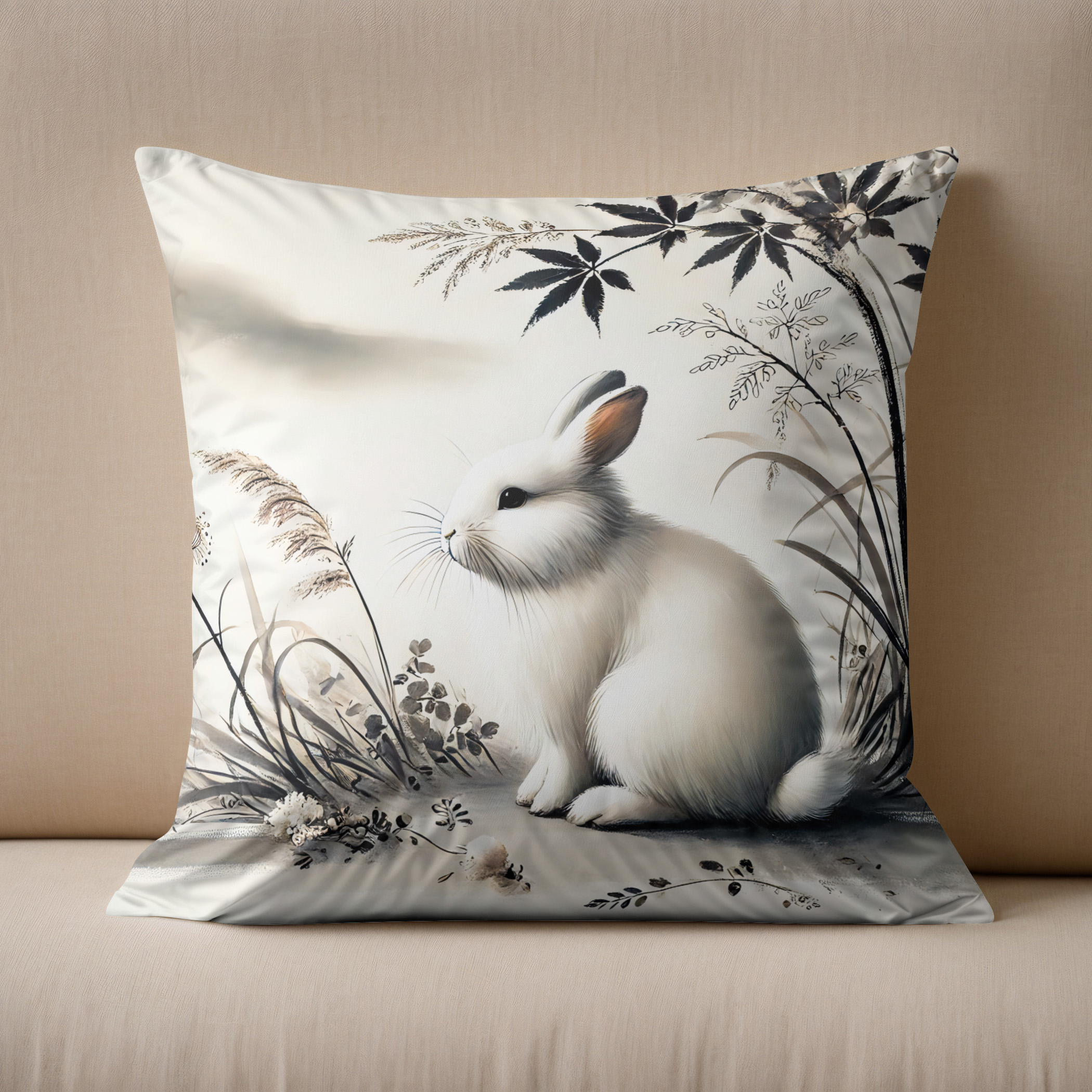 Kissen: China zodiac ink of Serene Hare Resting Under Bush - immagine 2