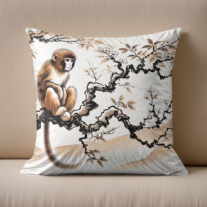 Kissen: China ink zodiac Playful Monkey Perched on Tree