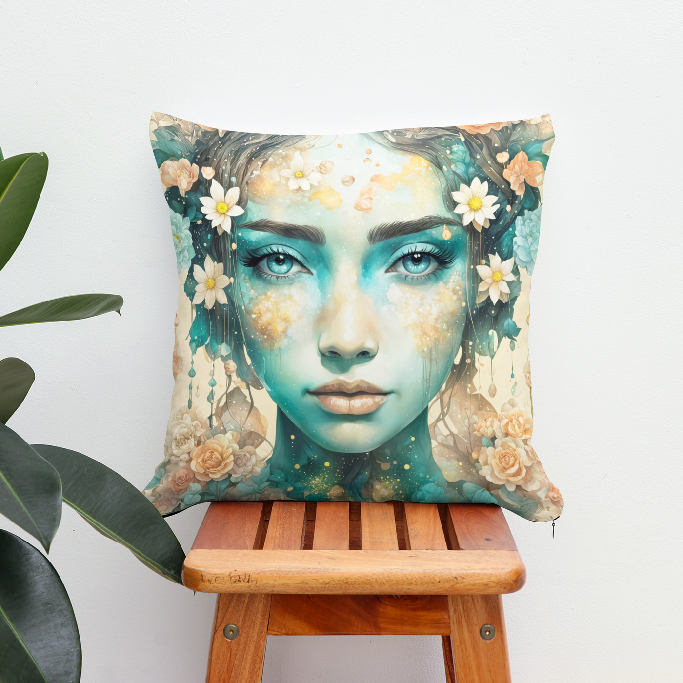 Kissen: Golden Flower Fairy with Sparkling Eyes – Image 2