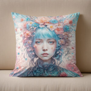 Kissen: Flower Fairy with Blue Hair