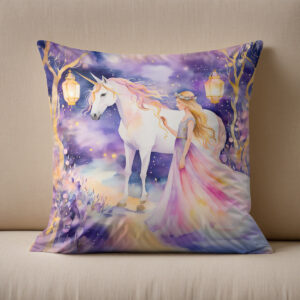 Kissen: Boho Watercolor Beautiful Princess Riding A Majestic White Unicorn