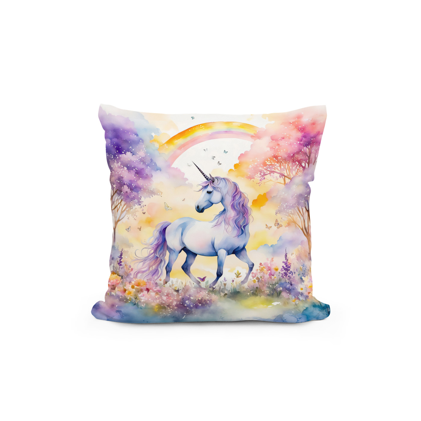 Kissen: Boho Watercolor Majestic Unicorn Under Cherry Blossom Pink Sky - immagine 2