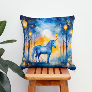 Kissen: Boho Watercolor Mystical Unicorn Prancing Under Golden Lantern Light