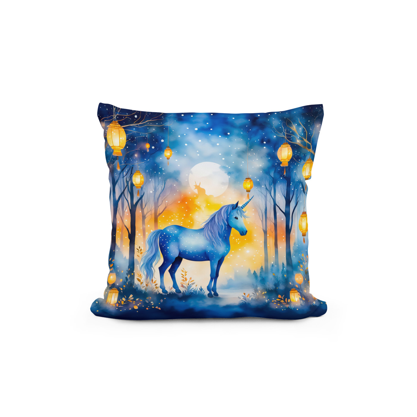 Kissen: Boho Watercolor Mystical Unicorn Prancing Under Golden Lantern Light - Imagen 2