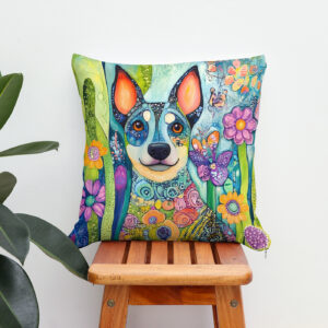 Kissen: Vibrant Pop-Art Dog in Neon Colors with flowers
