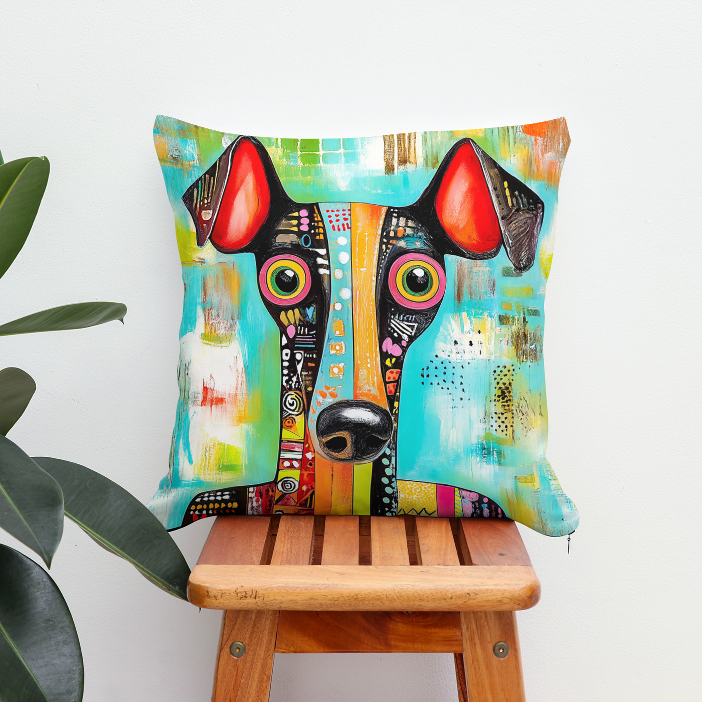 Kissen: Crazy Dog Face in Pop-Art Style