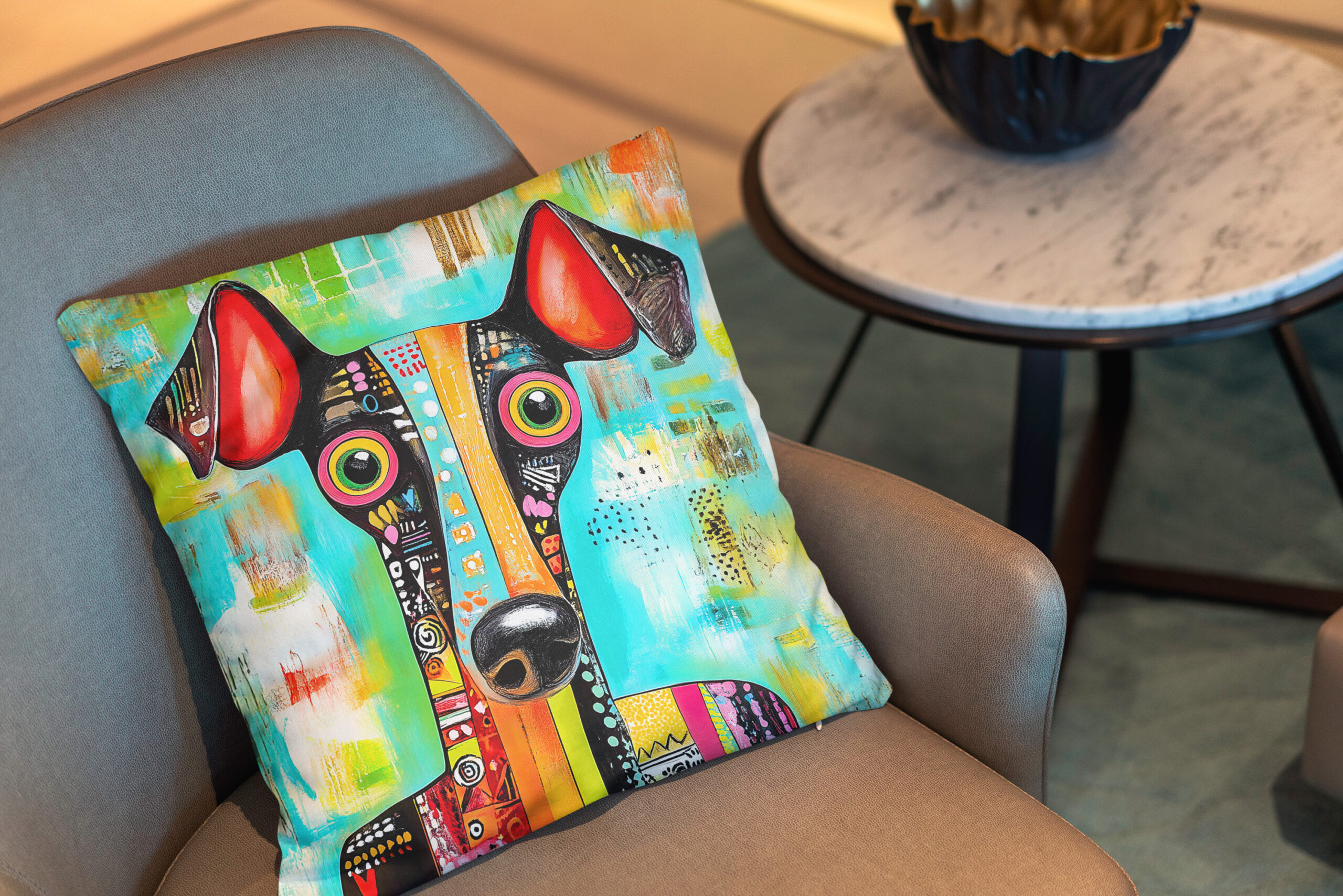 Kissen: Crazy Dog Face in Pop-Art Style – Bild 2