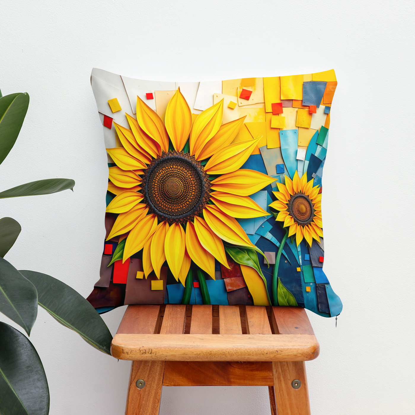 Kissen: Radiant Sunflower in Modern Abstract Style