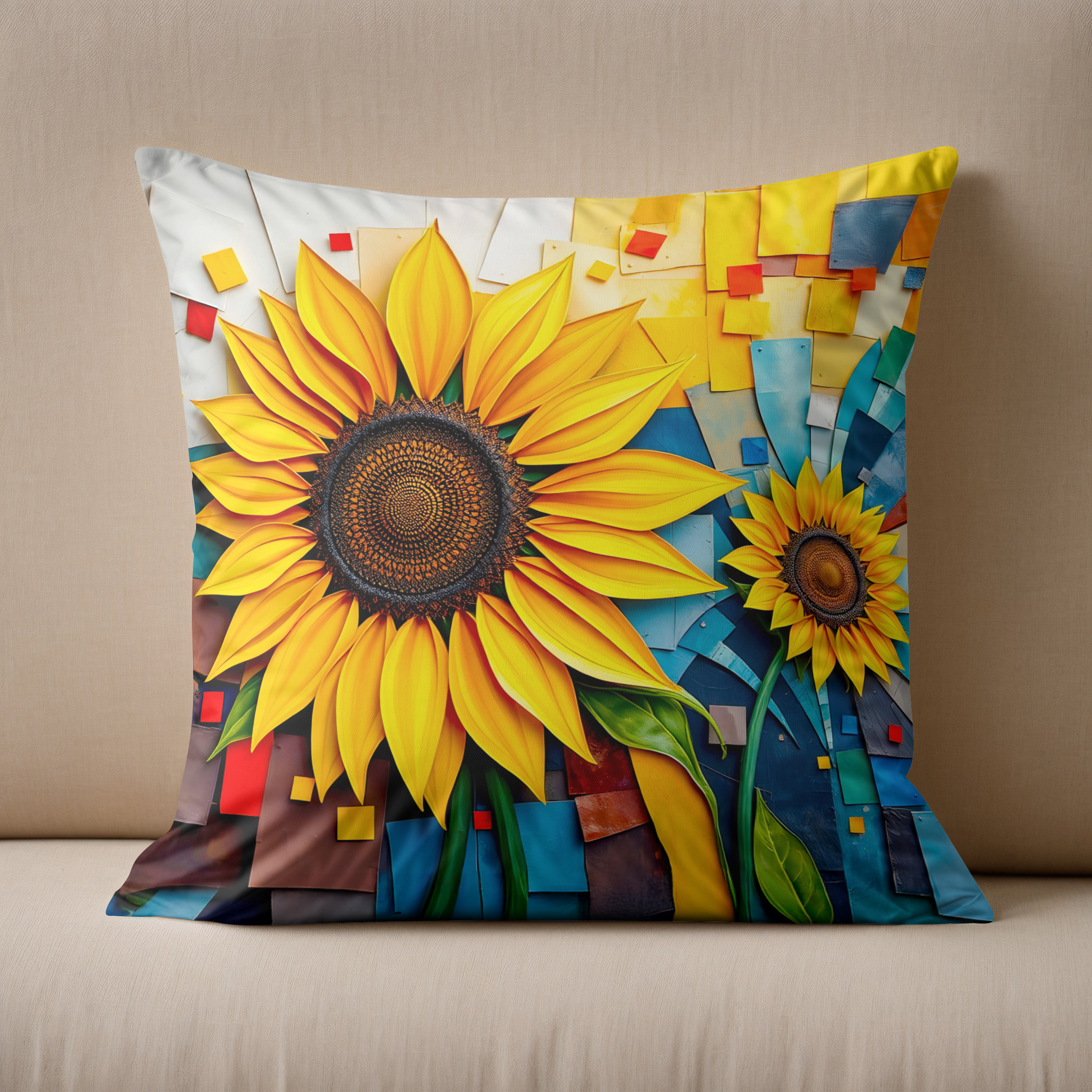 Kissen: Radiant Sunflower in Modern Abstract Style – Image 2